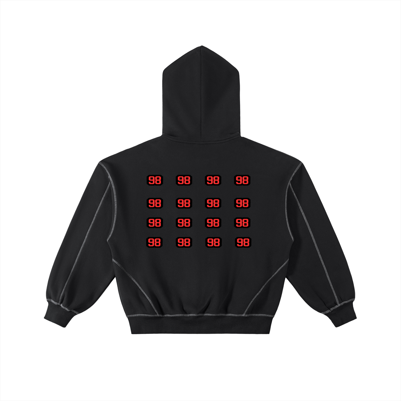 Boxy Fleece-Kapuzenjacke mit Kontrastnähten