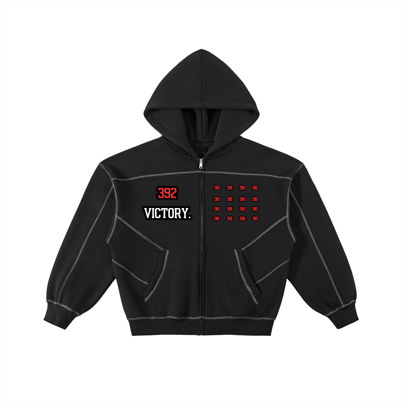 Sudadera con capucha de felpa con cremallera y costuras de contraste de corte amplio