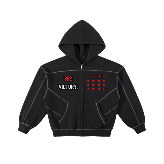 Contrast-Stitched Boxy Fleece Zip Hoodie